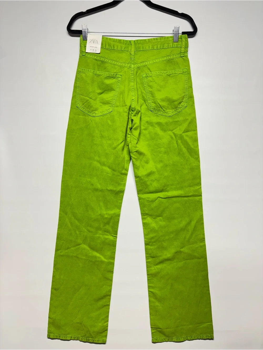 ✨Zara Women’s Mid-Rise Full Length Wide Leg Pants Lime Green Size 2